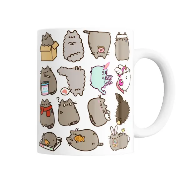 Taza de Cerámica Pusheen Cat Collage Ice Cream Pizza Unicornio