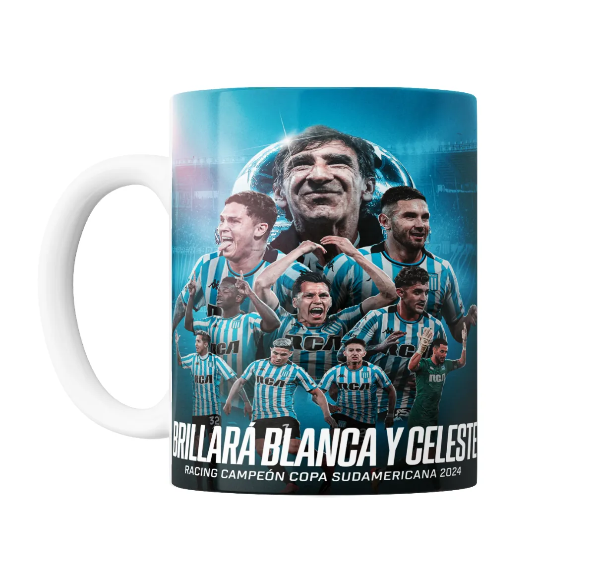 Taza de Cerámica Racing Brillará Blanca y Celeste Campeón Sudamericana 2024 - vista 2