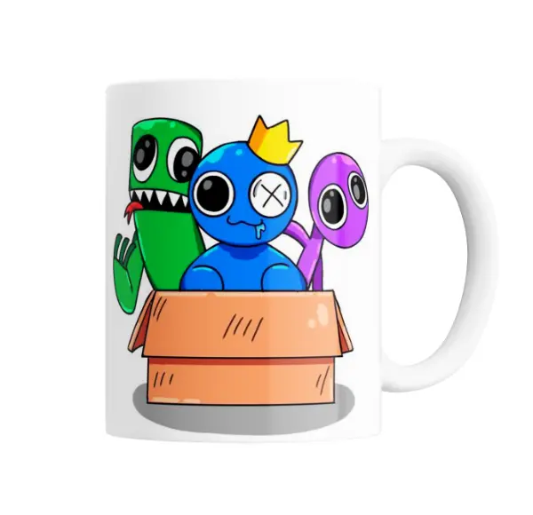 Taza de Cerámica Rainbow Friends Azul Verde y Morado en Caja