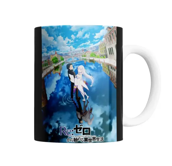 Taza de Cerámica Re:Zero Subaru y Emilia en el Canal