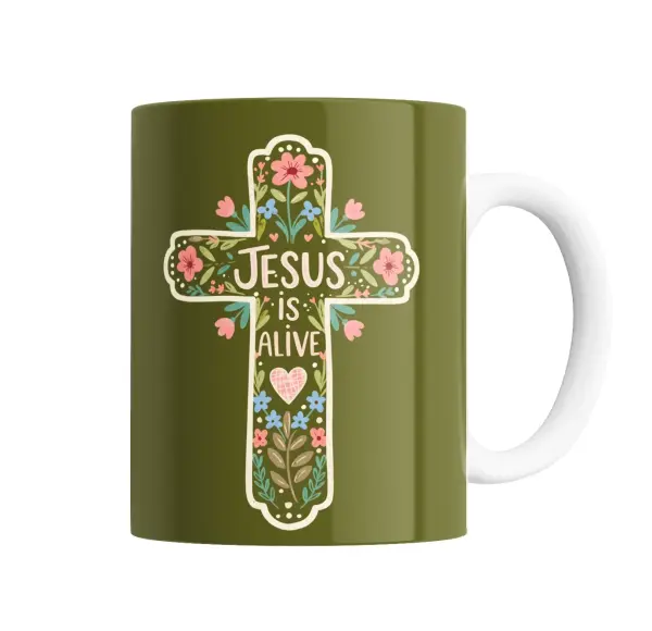 Taza de Cerámica Jesus is Alive Cruz Floral