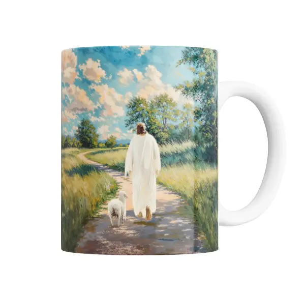 Taza de Cerámica Jesús con oveja en el camino