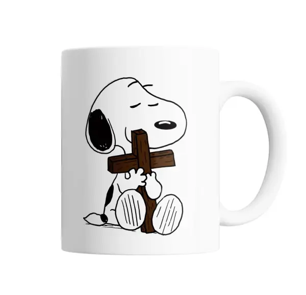 Taza de Cerámica Snoopy abrazado a una cruz