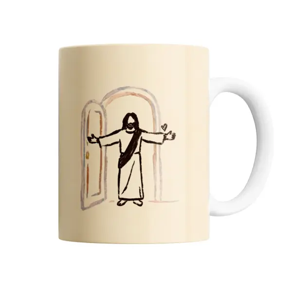 Taza de Cerámica Jesús con los brazos abiertos y puerta