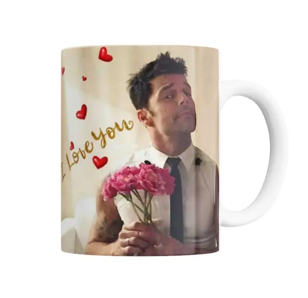Taza de Cerámica Ricky Martin I Love You con Flores