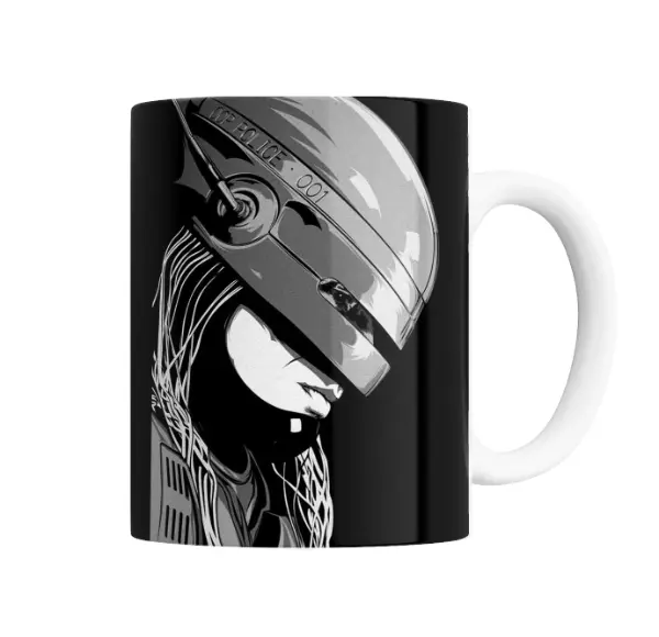 Taza de Cerámica Robocop Casco OCP Police Blanco y Negro