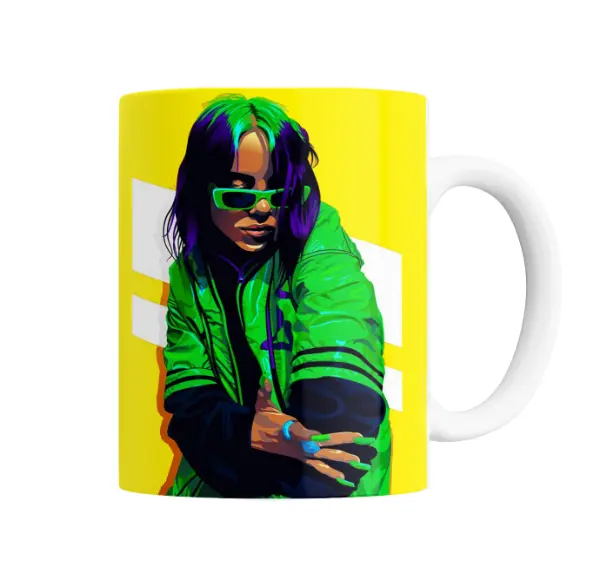 Taza de Cerámica Billie Eilish Pelo Verde y Violeta