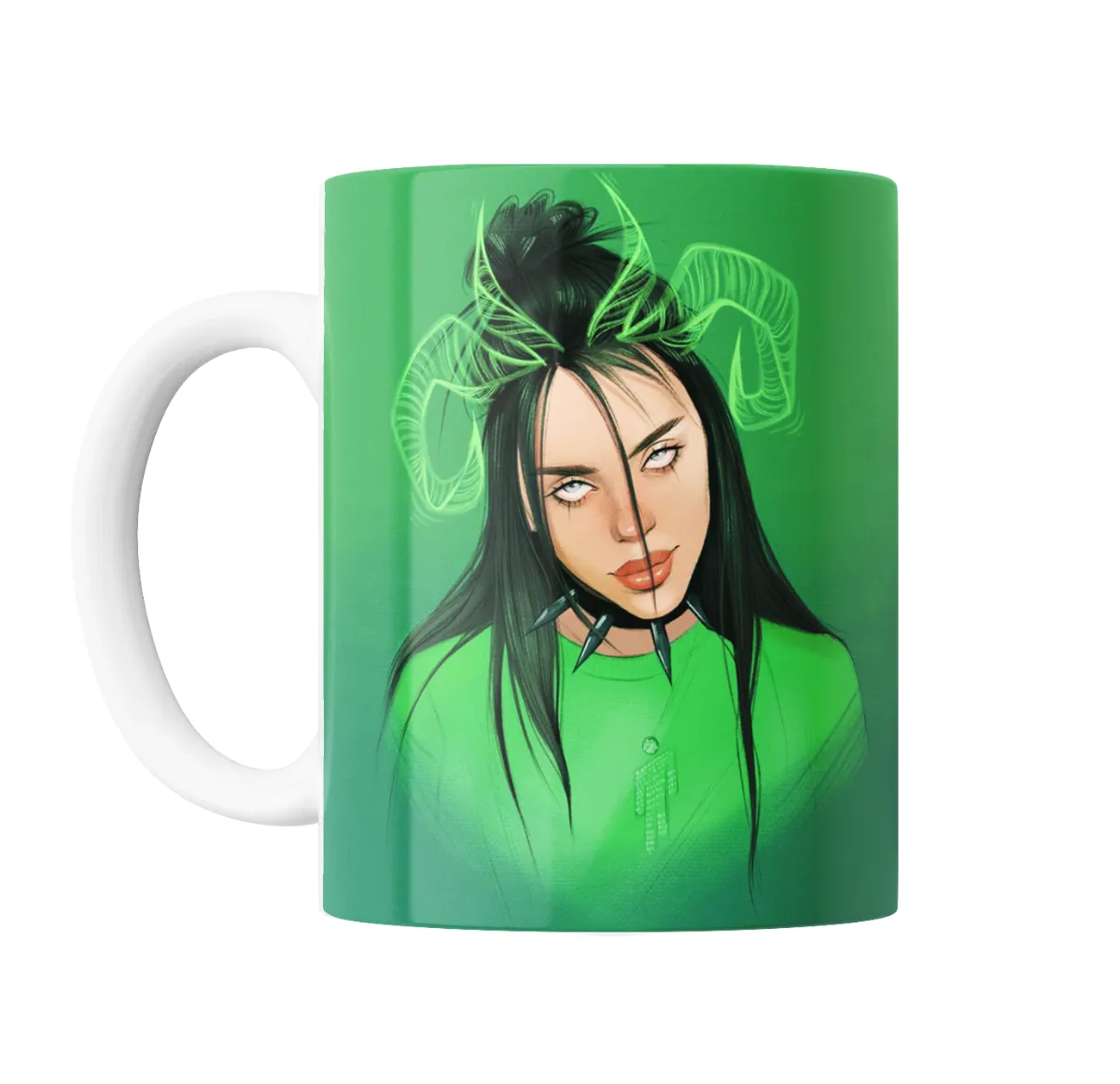 Taza de Cerámica Billie Eilish Verde con Cuernos - vista 2