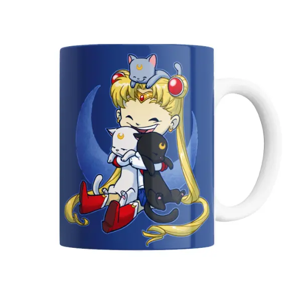 Taza de Cerámica Sailor Moon Chibi Serena con Luna, Artemis y Diana