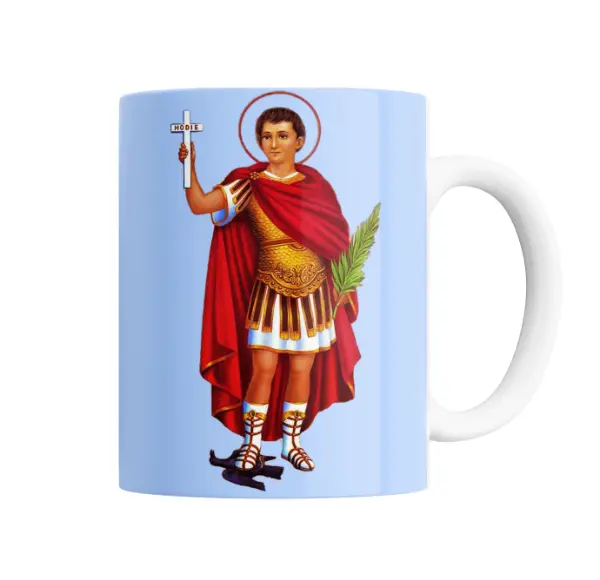 Taza de Cerámica San Expedito Santo Romano con Cruz y Palma