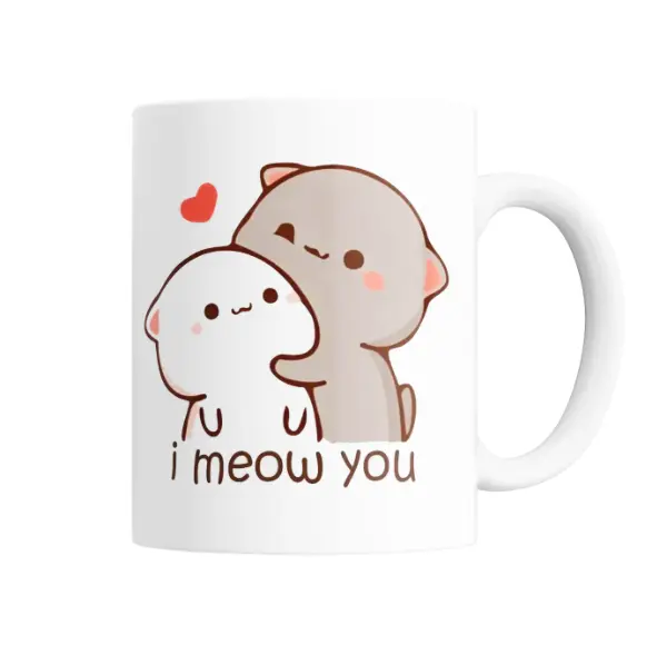 Taza de Cerámica Mochi Peach Cat Gatos Enamorados I Meow You
