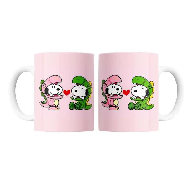 Taza de Cerámica Snoopy Pareja Dinosaurios San Valentín