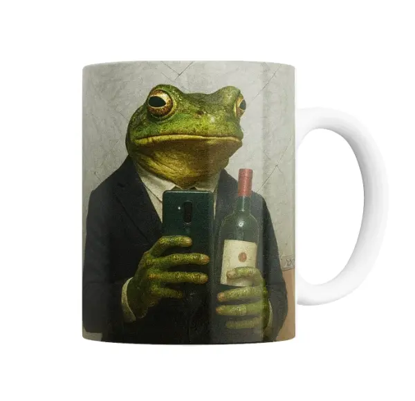 Taza de Cerámica Sapardo con vino y celular