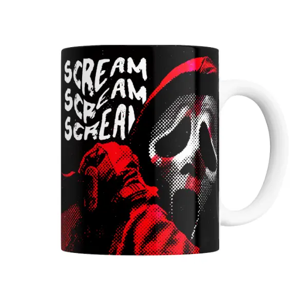 Taza de Cerámica Scream Mascara Fantasma Roja y Blanca