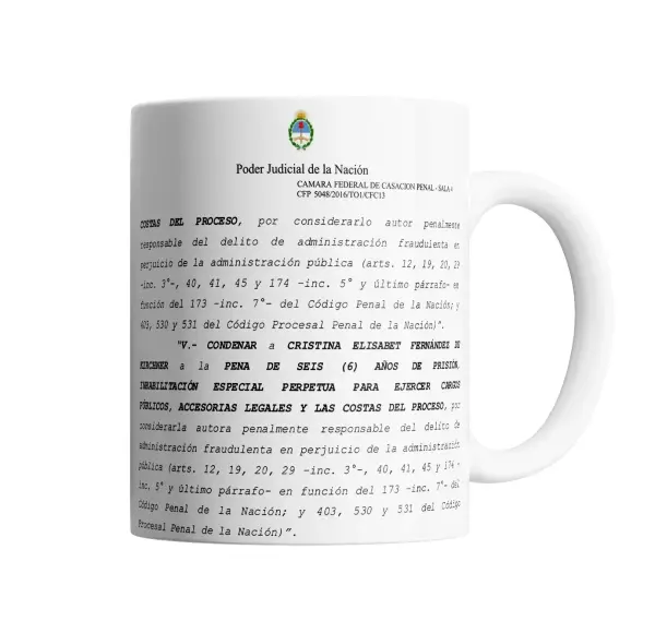 Taza de Cerámica Cristina Fernández de Kirchner Condena