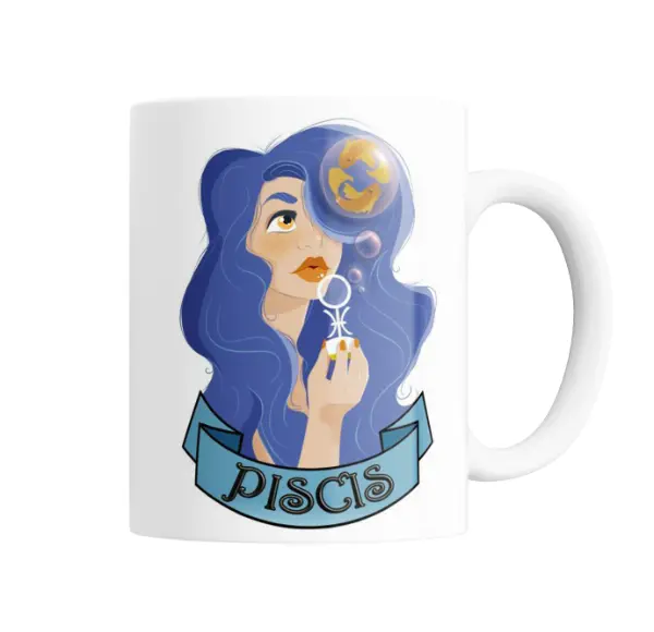 Taza de Cerámica Piscis Zodiaco Chica de Ojos Ámbar