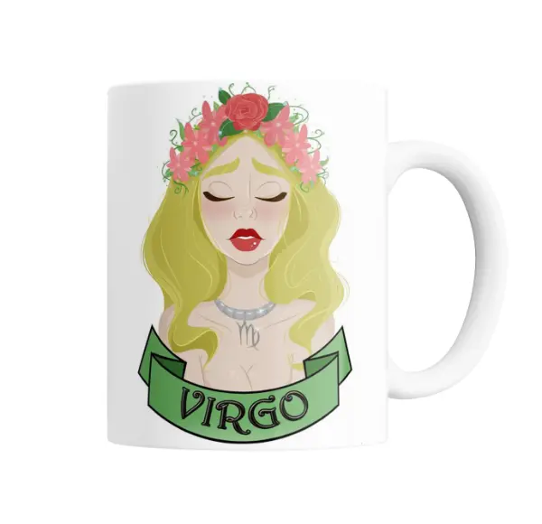 Taza de Cerámica Signos Zodiacales Virgo Mujer con Corona de Flores