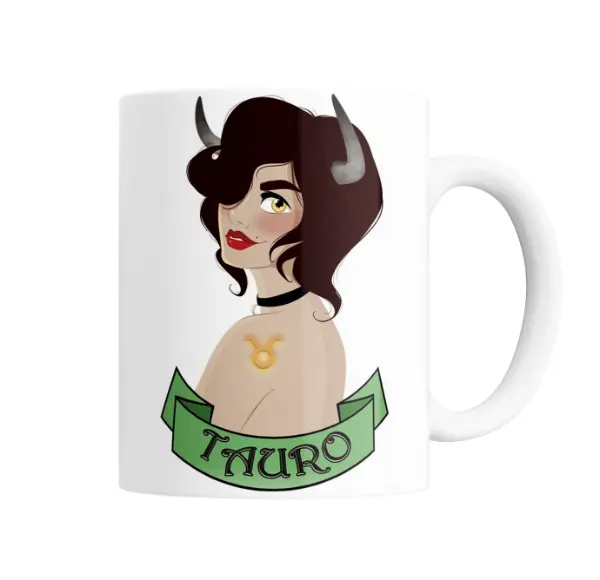 Taza de Cerámica Signos Zodiacales Tauro Chica con Cuernos