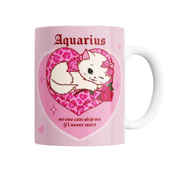 Taza de Cerámica Acuario Gatito Rosa Corazón