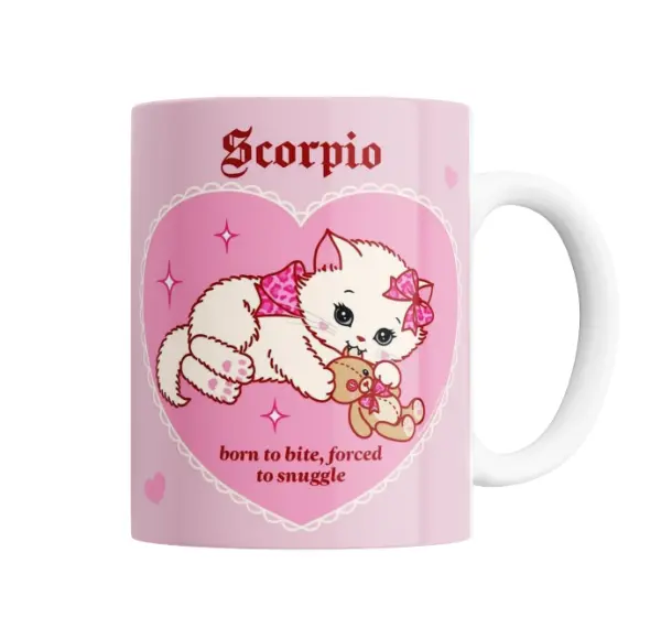 Taza de Cerámica Signo Escorpio Gatito con Peluche