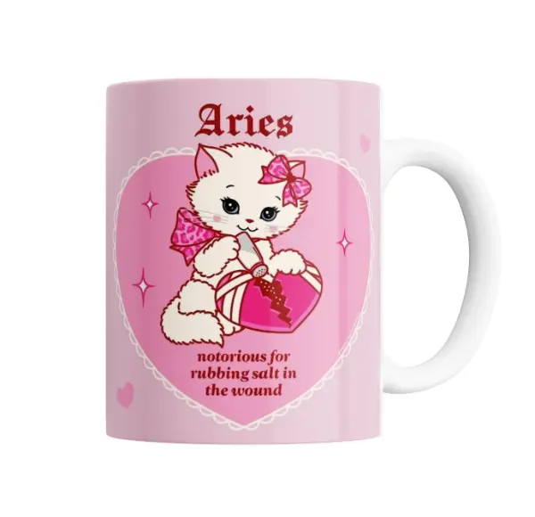 Taza de Cerámica Signos Zodiacales Aries Gatito Kawaii