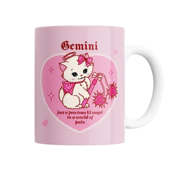 Taza de Cerámica Géminis Gatito Ángel con Mazas