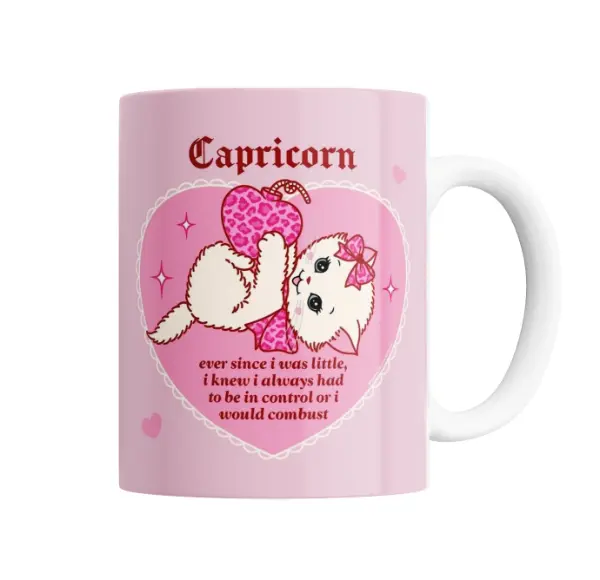 Taza de Cerámica Capricornio Gatito con Moño Leopardo