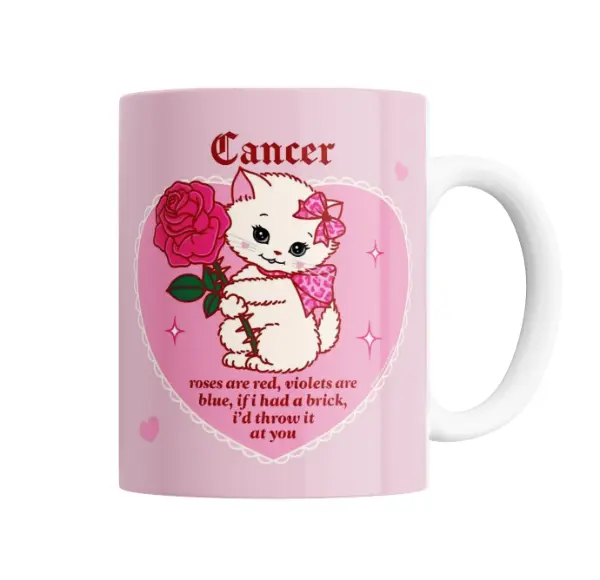 Taza de Cerámica Signo Cancer Gatito con Rosa