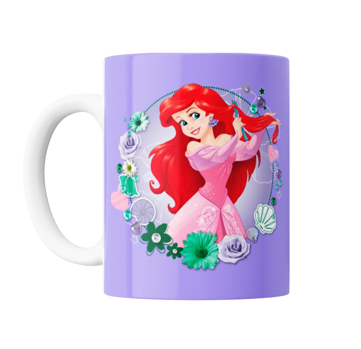 Taza de Cerámica La Sirenita Ariel con Vestido Rosa y Flores - vista 2