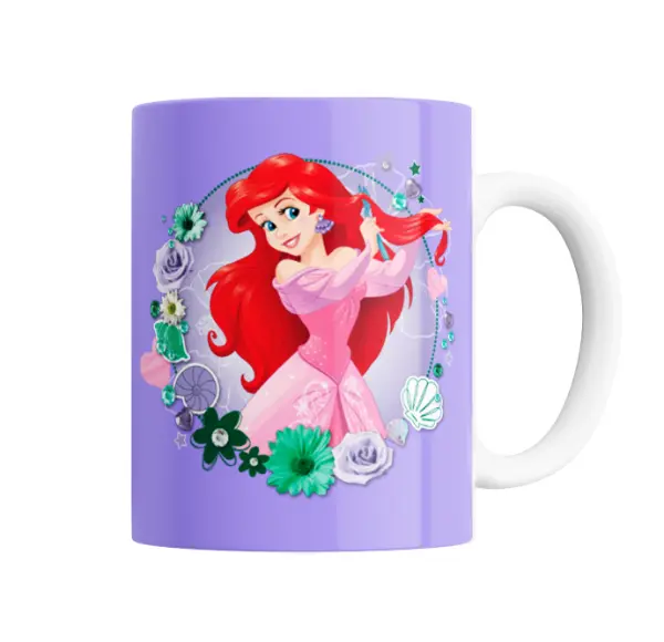 Taza de Cerámica La Sirenita Ariel con Vestido Rosa y Flores