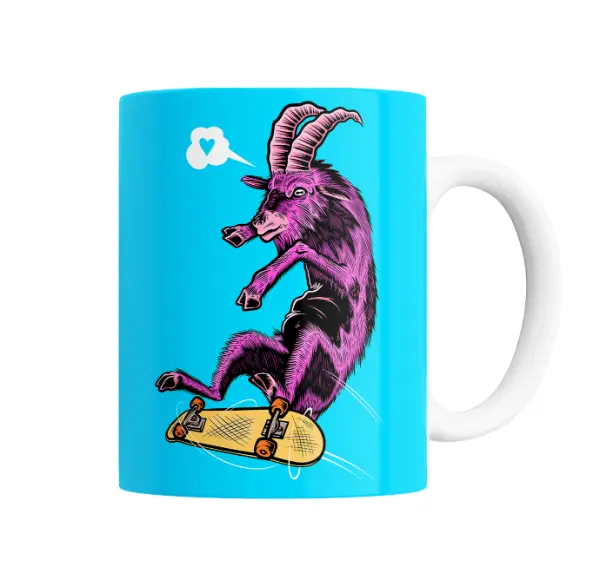 Taza de Cerámica Cabra Skater Violeta en Patineta