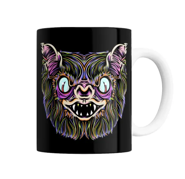 Taza de Cerámica Skate Murciélago Monstruo Neón
