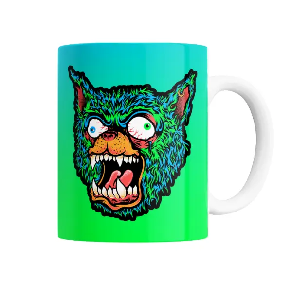 Taza de Cerámica Skate Gato Monstruo Verde Ojos Saltones