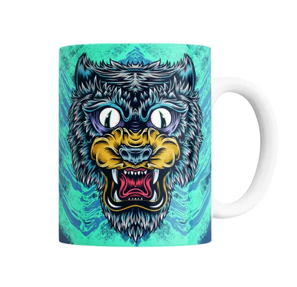 Taza de Cerámica Skate Lobo Monstruo Ojos Saltones
