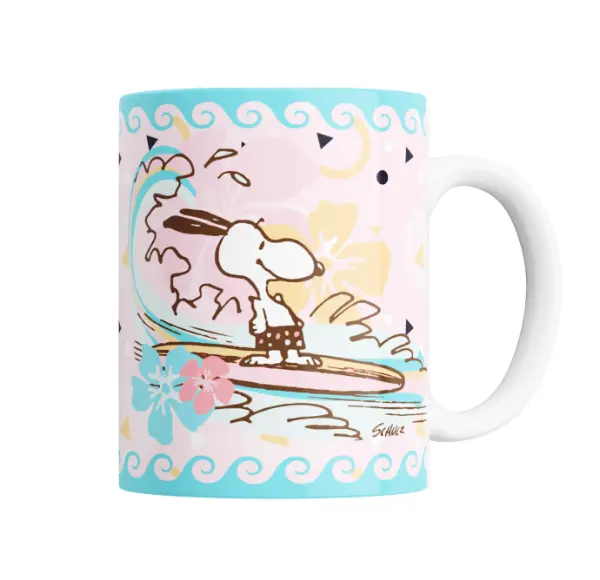 Taza de Cerámica Snoopy Surfista Olas Tropicales