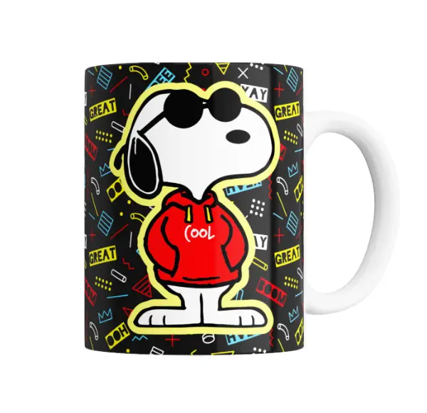 Taza de Cerámica Snoopy Cool con Lentes y Campera Roja