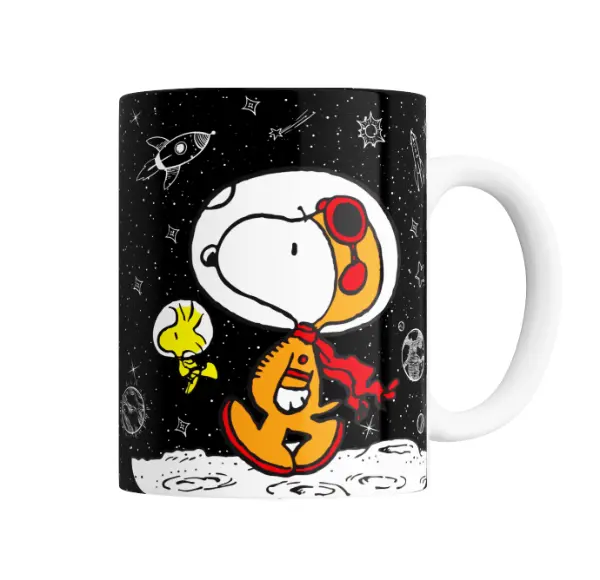 Taza de Cerámica Snoopy Astronauta en la Luna con Woodstock