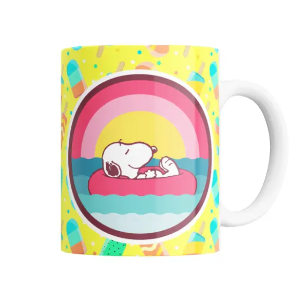 Taza de Cerámica Snoopy Relajado en Flotador de Verano
