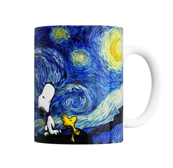 Taza de Cerámica Snoopy y Woodstock La Noche Estrellada Van Gogh