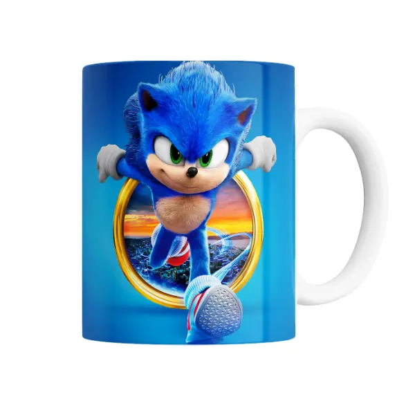 Taza de Cerámica Sonic Película Sonic Saltando por el Anillo