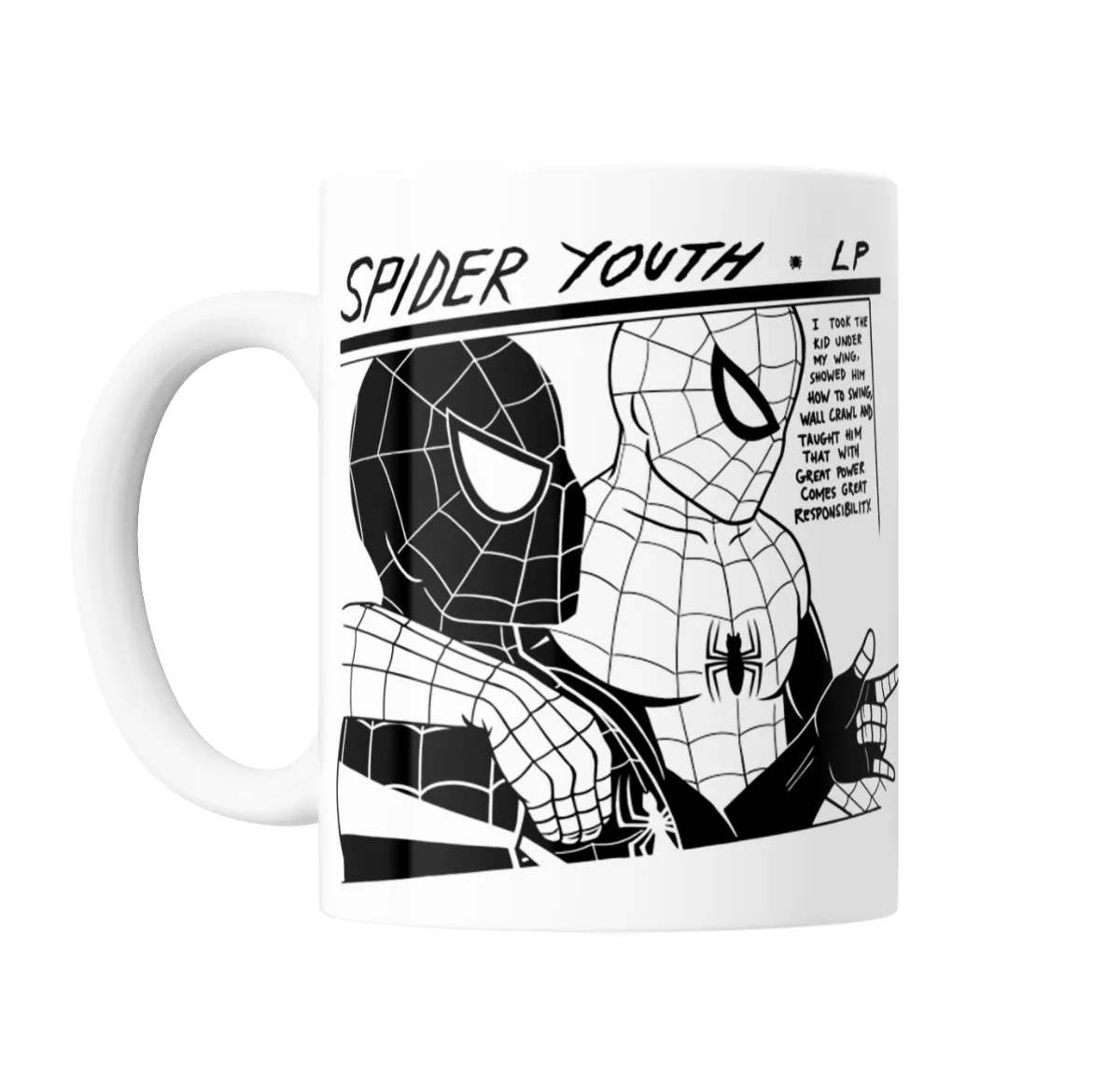 Taza de Cerámica Spiderman Spider Youth Cómic Blanco y Negro - vista 2