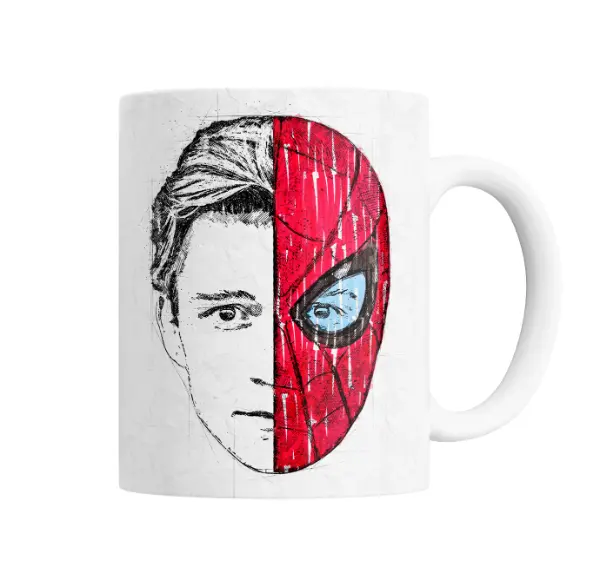 Taza de Cerámica Spiderman No Way Home Peter Parker Rostro y Máscara
