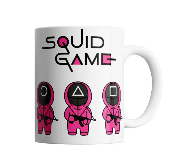 Taza de Cerámica Squid Game Guardias Figuras Rosas