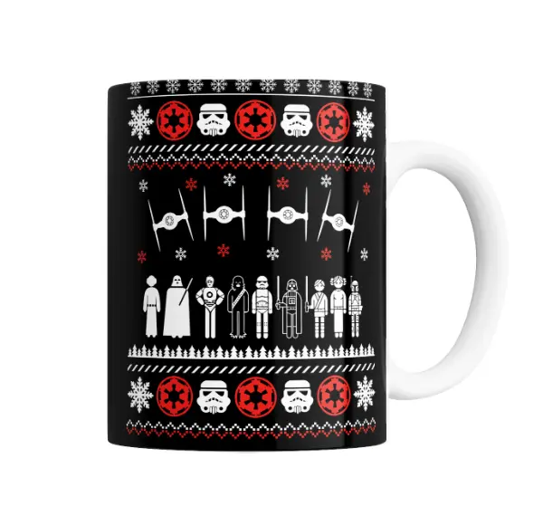 Taza de Cerámica Star Wars Navidad Personajes y Tie Fighters