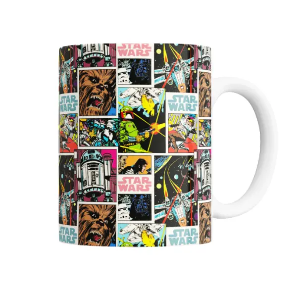 Taza de Cerámica Star Wars Cómic Retro Chewbacca Darth Vader Boba Fett