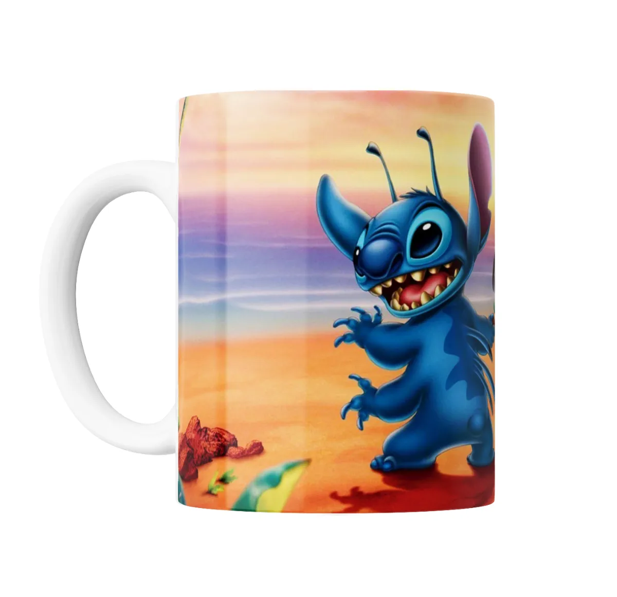 Taza de Cerámica Stitch y Lilo bailando hula en la playa - vista 2