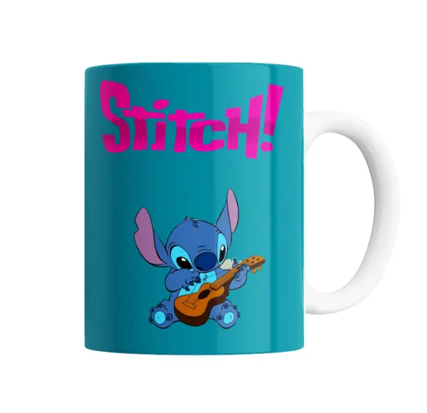 Taza de Cerámica Stitch tocando ukelele