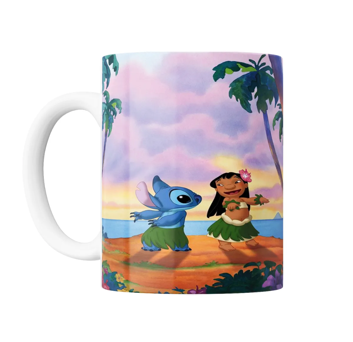 Taza de Cerámica Stitch y Lilo bailando hula en la playa - vista 2