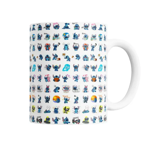 Taza de Cerámica Stitch Estampado Múltiple Emojis