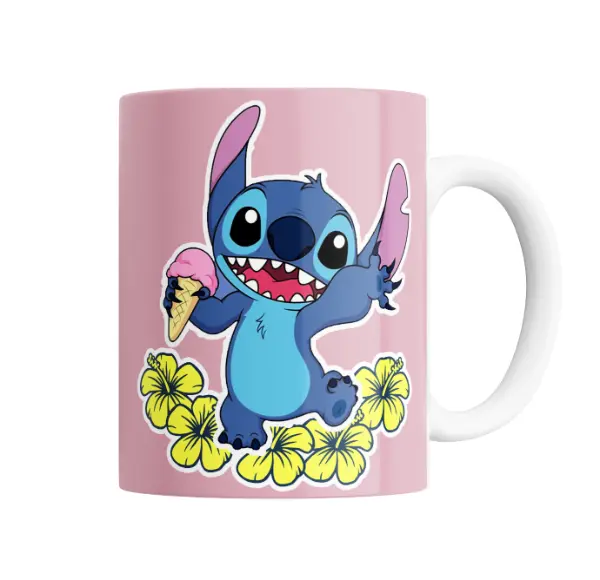 Taza de Cerámica Stitch con Helado y Flores